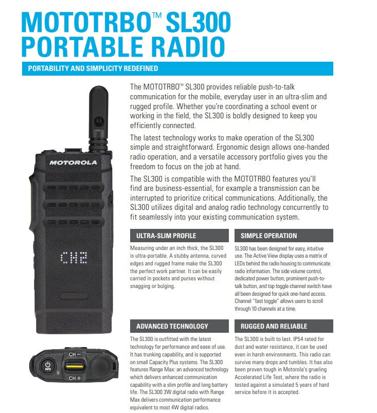 Motorola SL300: Slim, Smart, and Powerful Two-Way Radio for Modern Businesses